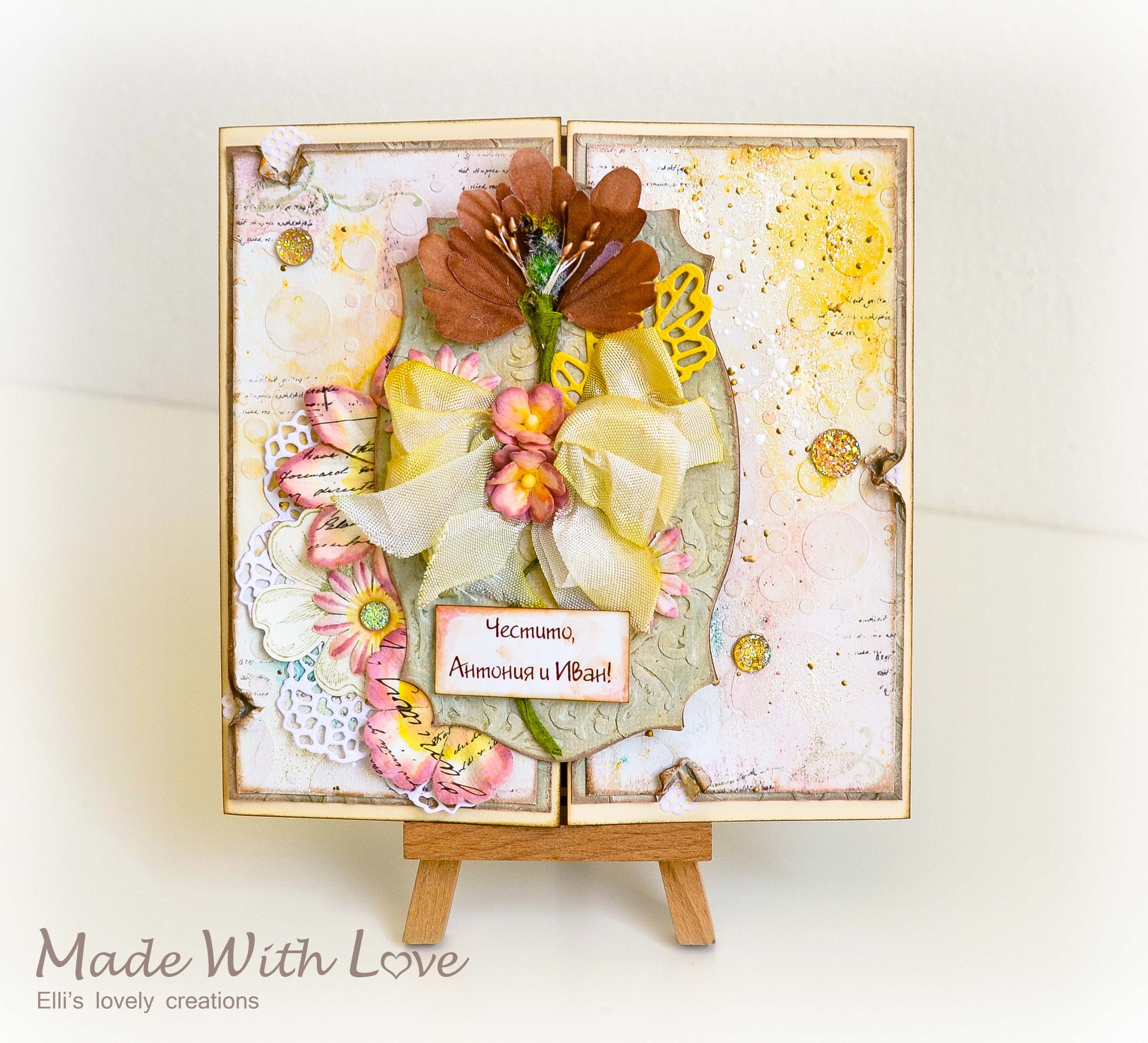 Mixed Media Watercolor Wedding Card Autumn Flowers 143