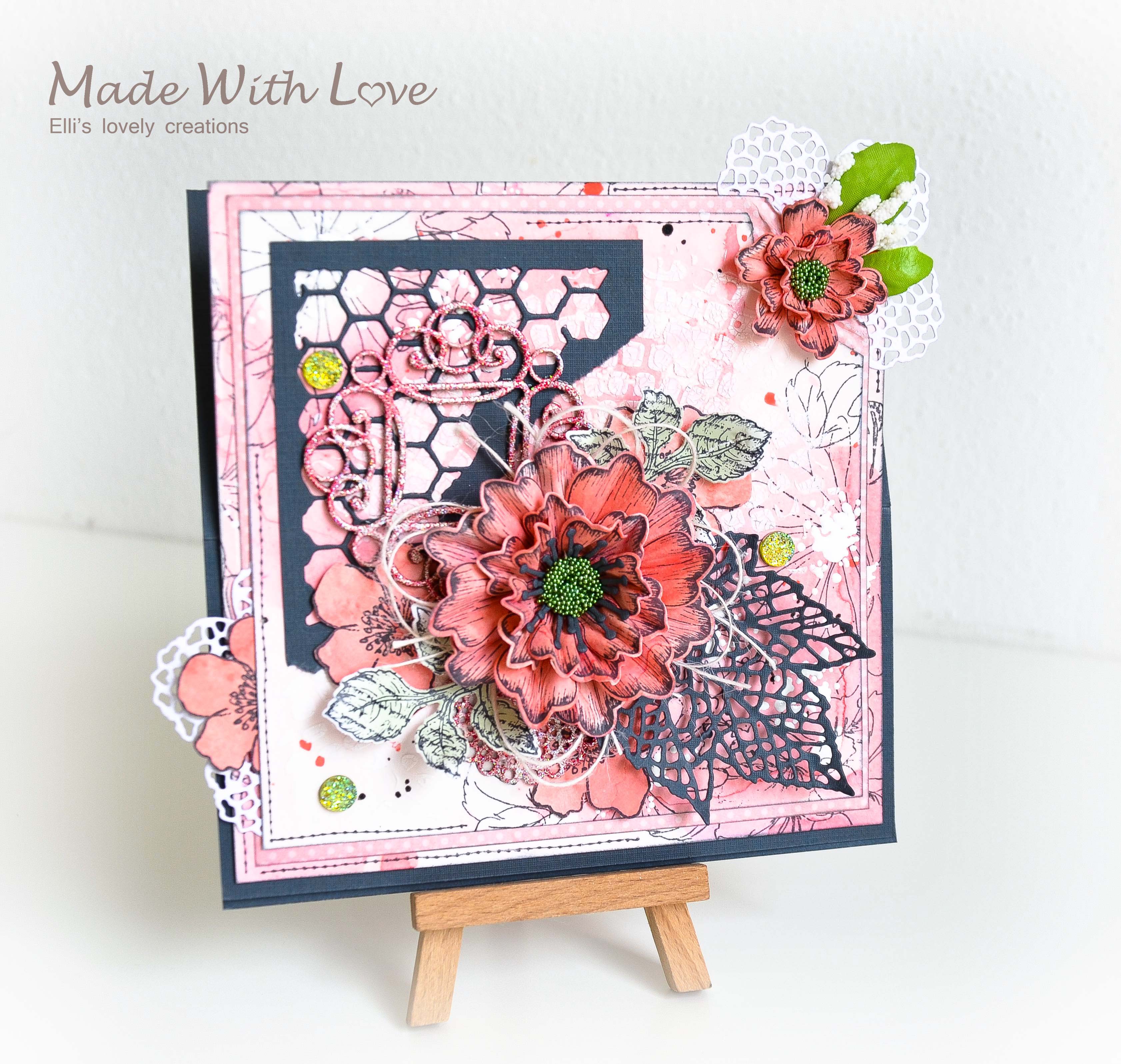 Mixed Media Watercolor Easel Wedding Card Coral Magic 2