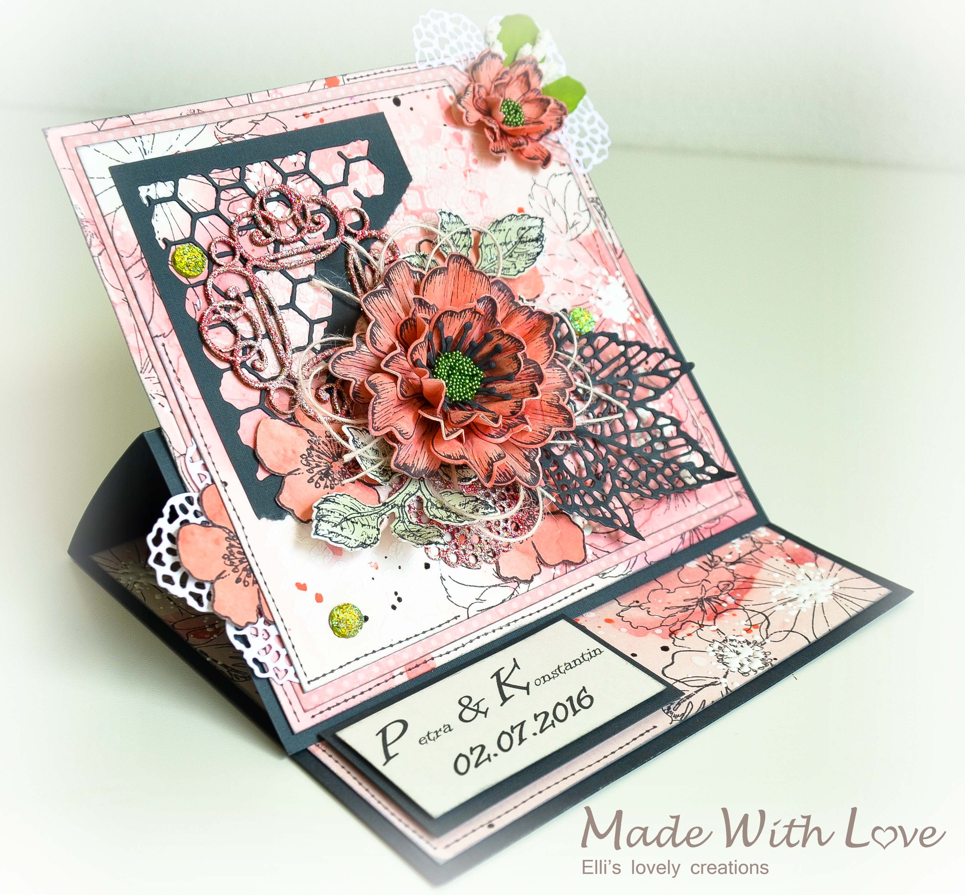 Mixed Media Watercolor Easel Wedding Card Coral Magic 7