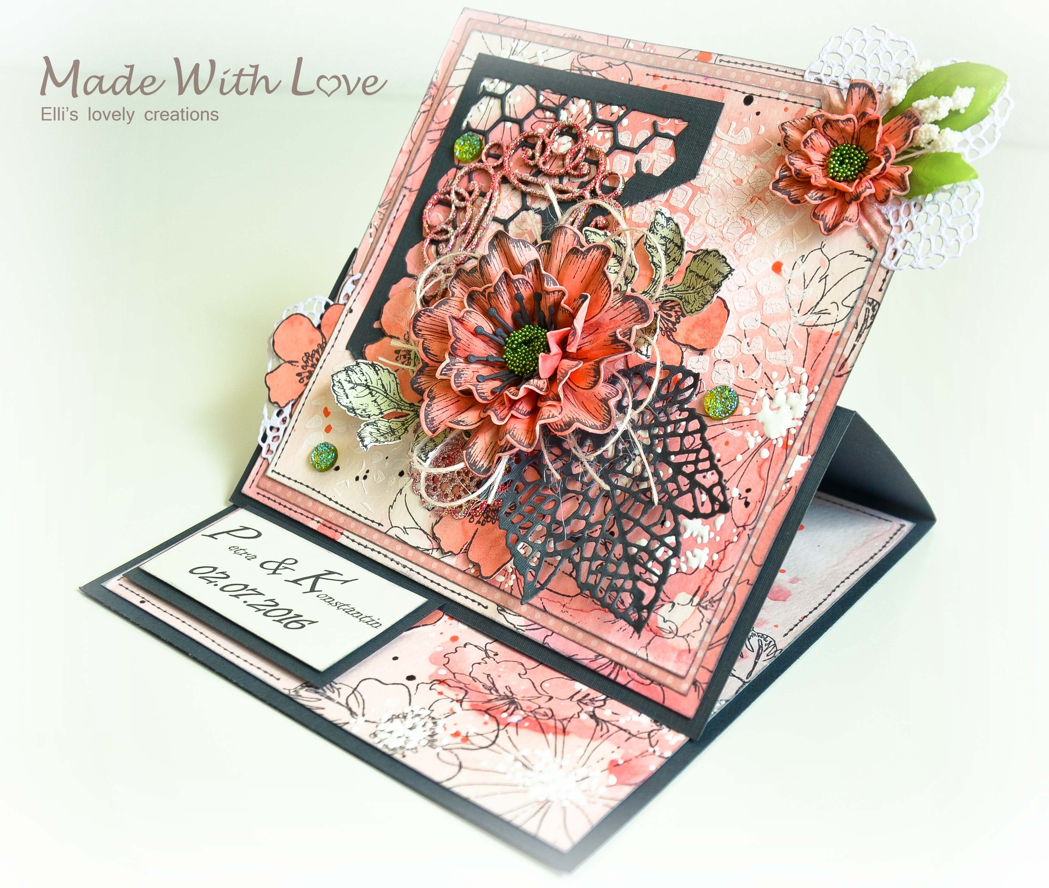 Mixed Media Watercolor Easel Wedding Card Coral Magic 8
