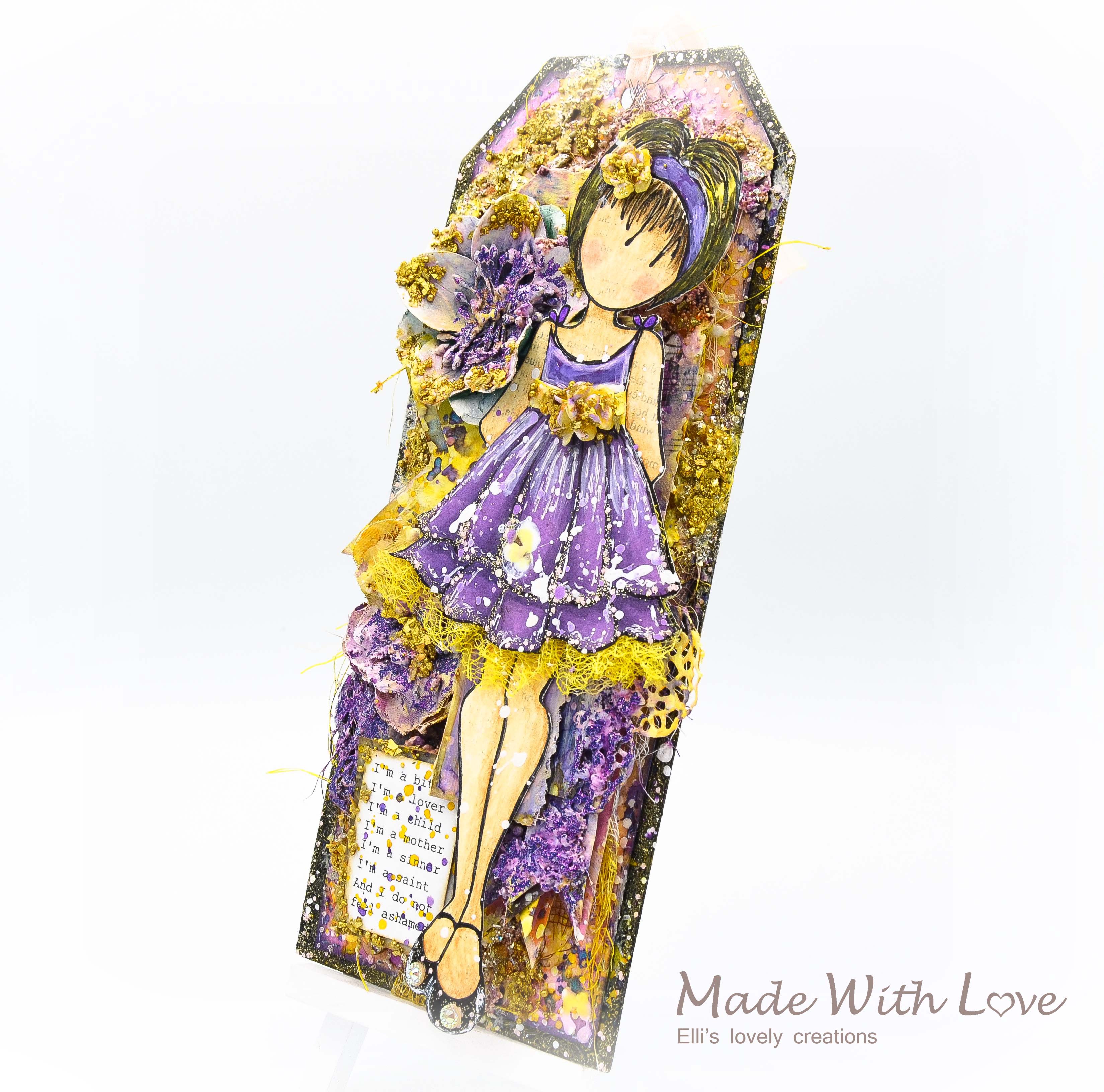 Watercolor Mixed Media Doll Tag a little bit of everything 3