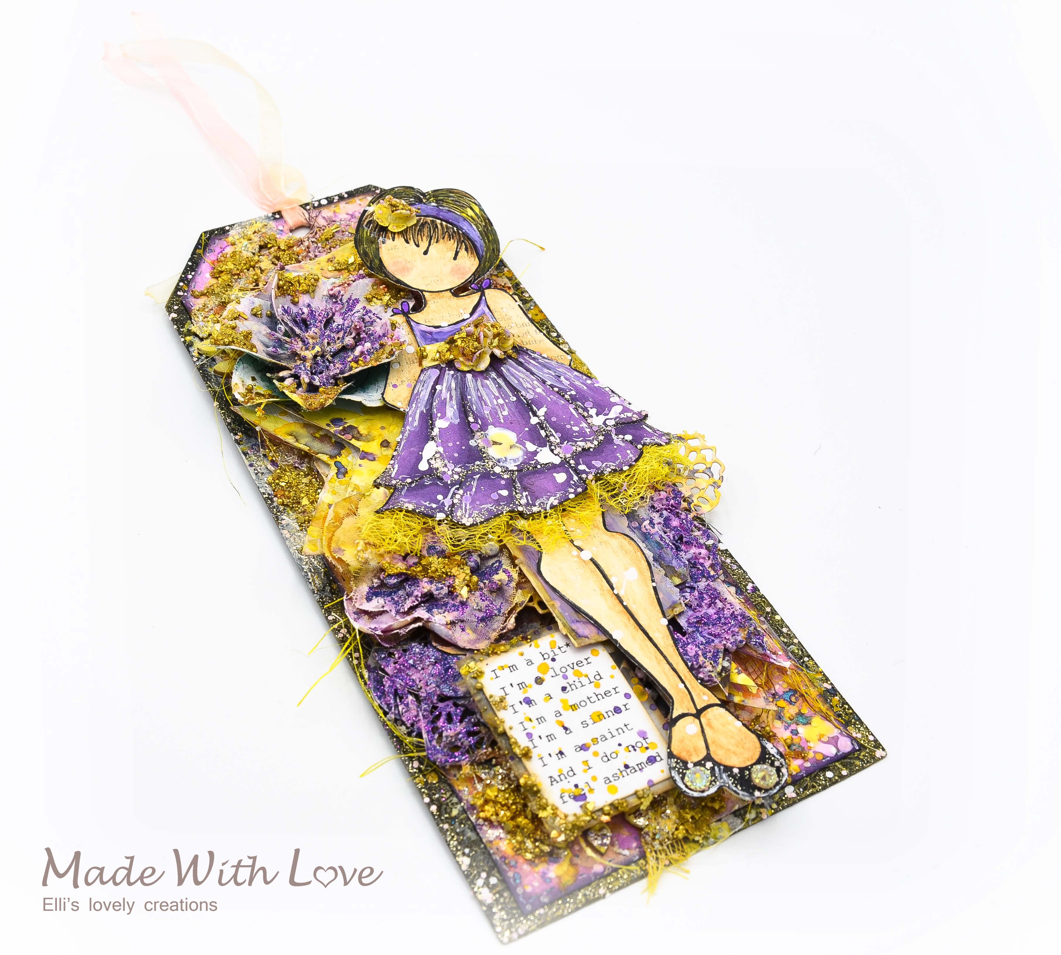 Watercolor Mixed Media Doll Tag a little bit of everything 5