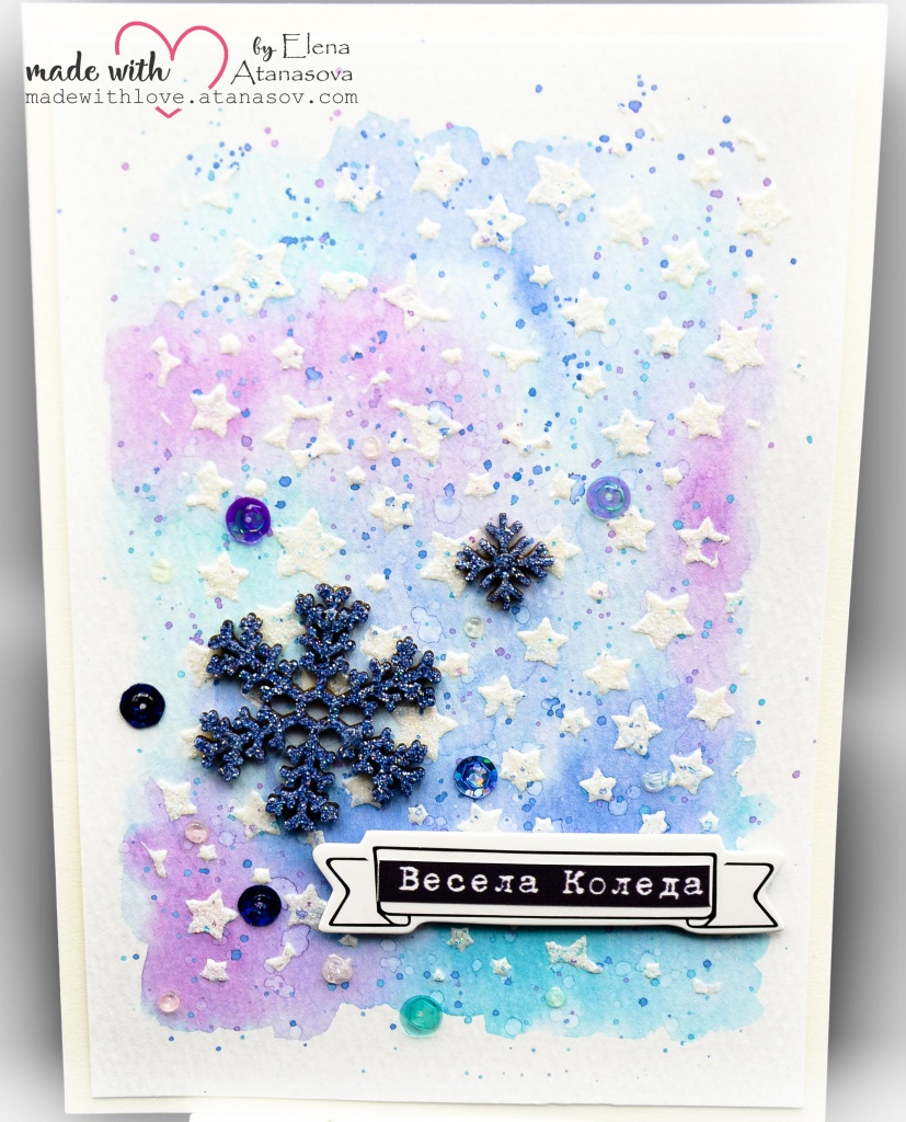 Distress Oxide Watercolor Winter Card Stars Merry Christmas 2
